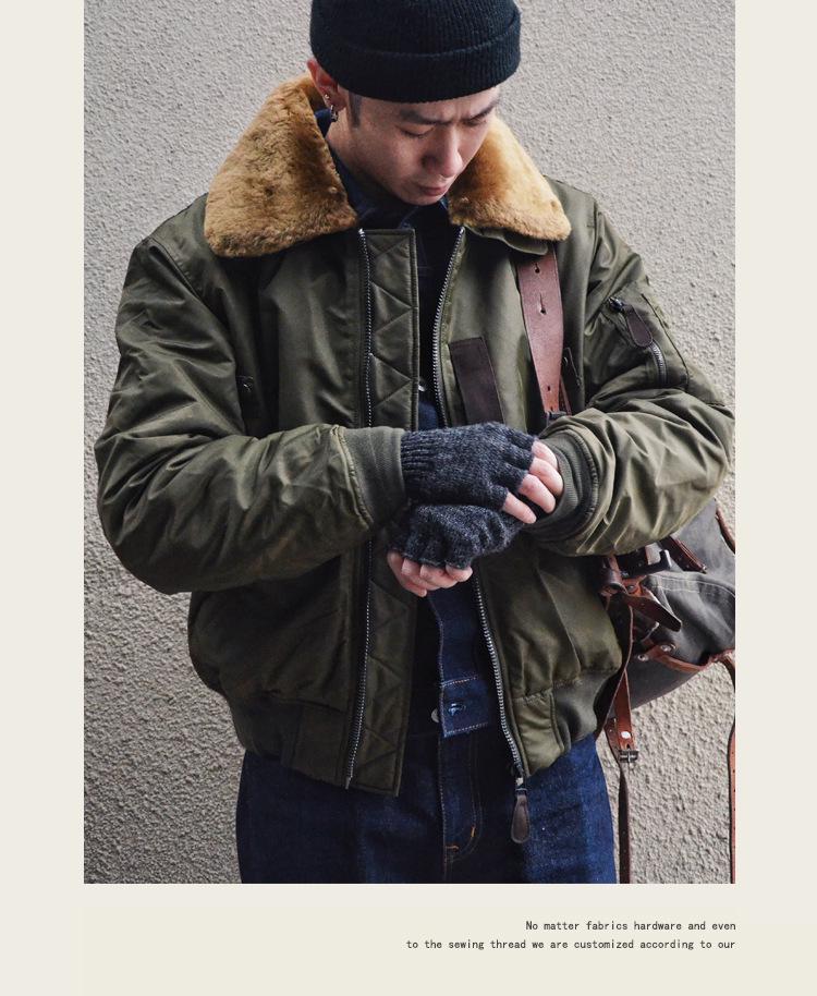 Shenwu Amei Herren Khaki B-15 Fliegerjacke Retro Baumwollparka Wintermantel