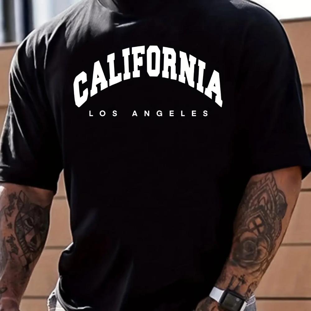 Men's Summer Loose Size 100% Cotton California Print Slim Fit Casual Round Neck Short Sleeve T-shirt Top