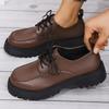 Fashion Black Brown Pu Leather Loafers Shoes for Women Plus Size Platform Casual Shoes Woman Classic Lace Up Wear Resistant Shoes Ladies