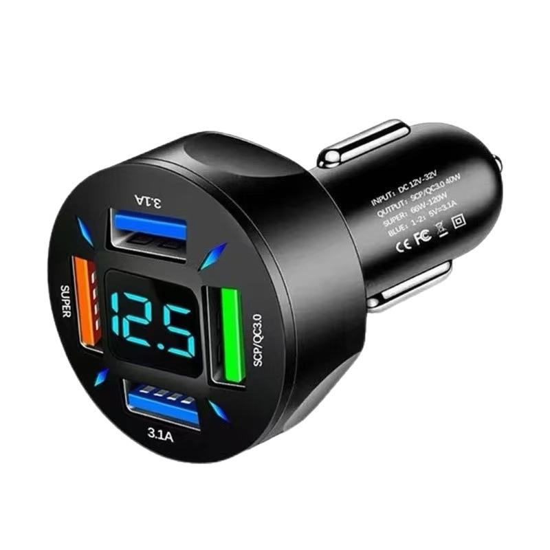 66-250W Pd Car Charger Qc3.0 Fast Charge One To Six Car Cigarette Lighter Plug Car Charger Flash Charge With Digital Display
