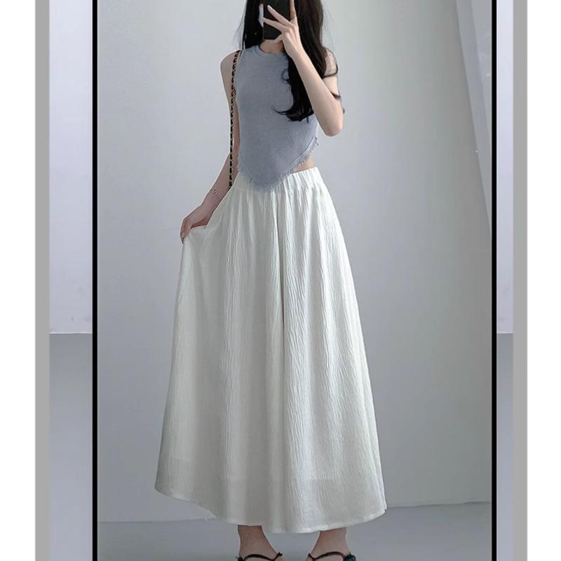 High Waisted Pleated Skirt Pants, Summer White A-line Skirt Pants for Women