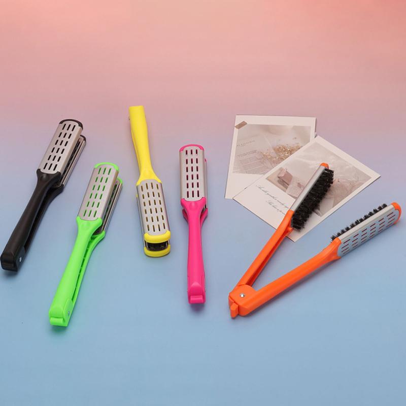 Pro Hairdressing Straightener Hair Brush Boar Hair Straightening Double Brushes V Shape Comb Clamp Not Hurt Styling Tools Diy