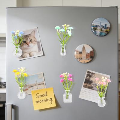 5Pcs Mini Fridge Magnet Miniature Vase Fridge Magnet Decor 3D Vase Micro Landscape Ornament Fridge Magnets Place Pant Flower