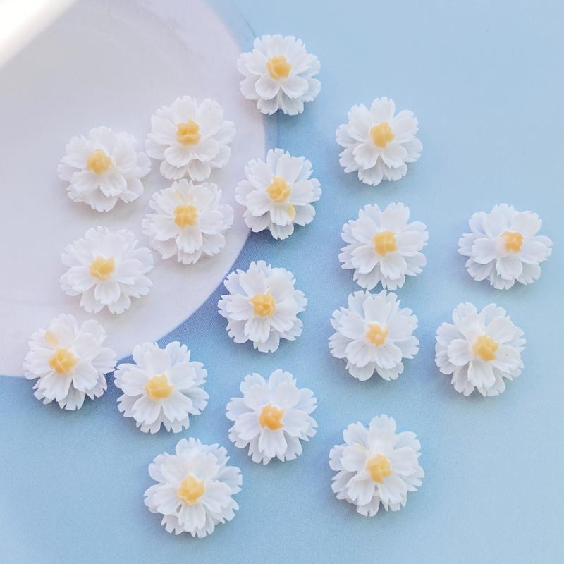 60Pcs Cute Mixed Mini Little White Flowers Flat Back Resin Cabochons Scrapbooking DIY Jewelry Craft Decoration Accessories H220