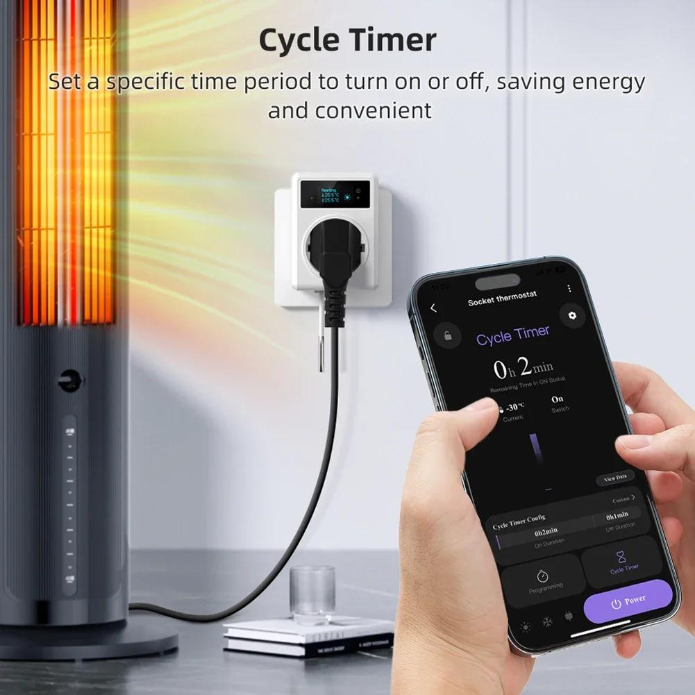

For Tuya Wifi App-Controlled Socket Thermostat With Heating And Cooling Timer Switch, Compatible With For Alexa For Google Home China Mainland