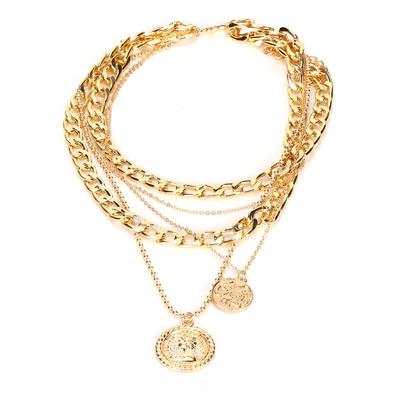 Mehrreihige Choker-Halskette Anhänger mit Porträt-Münzmuster Vintage Schmuck Halskette Kette Gold