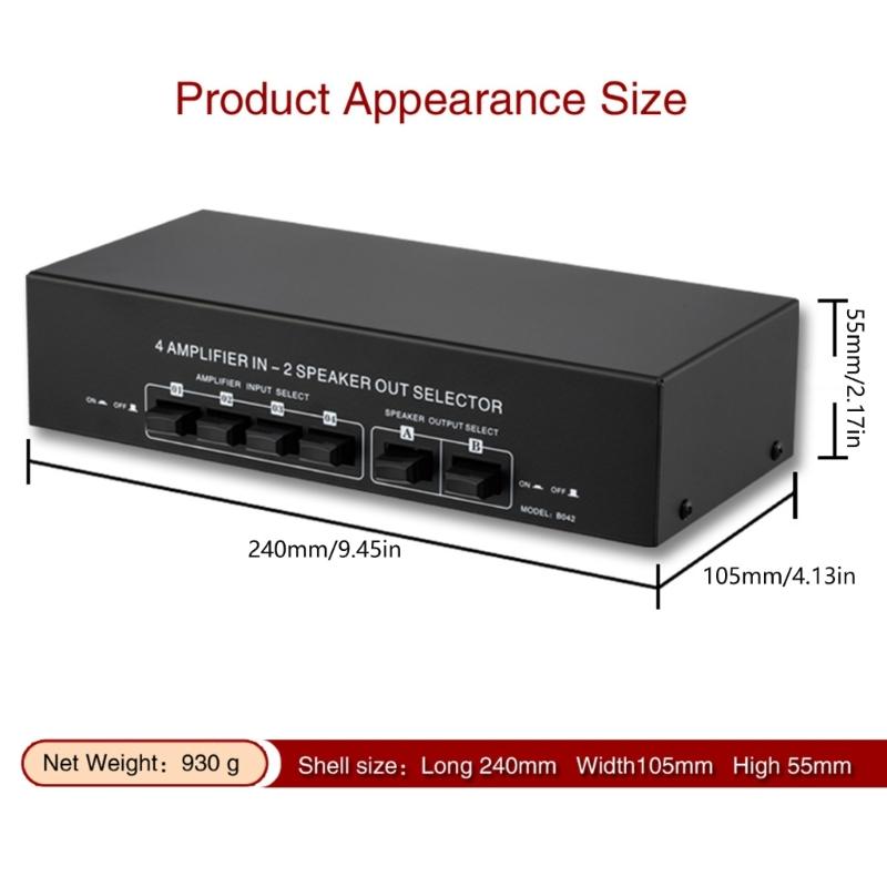 4 in 2 Out Amplifiers Switcher Selector Speaker Splitters Switcher Box Selector 4 in 2 Out Switcher Banana Adapters