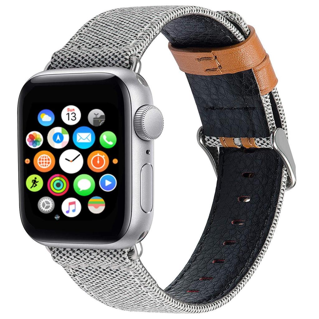 Watch Strap for Apple Watch Series 10 Ultra 9 8 7 SE 6 5 4 3 2 1 46mm 49mm 45mm 44mm 42mm Canvas+Genuine Cow Leather Band