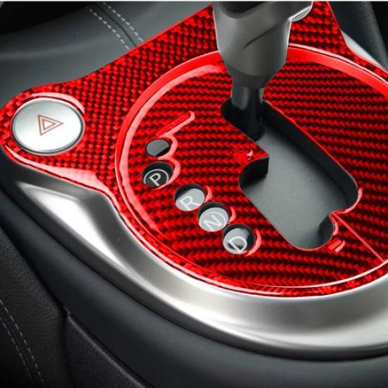 2Pcs Red Carbon Fiber Interior Automatic Gear Shift Cover Trim For Nissan 370Z