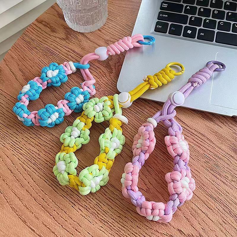 Braided Flower Wrist Strap Phone Lanyard: Short, Portable, Durable Anti-Lost Pendant Fashion Mobile Chain