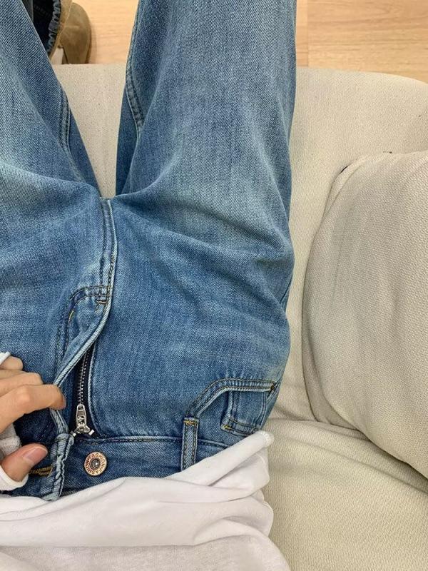 Retro Plus Size Velvet-Lined High Street Jeans for Women - Trendy Straight Leg Style