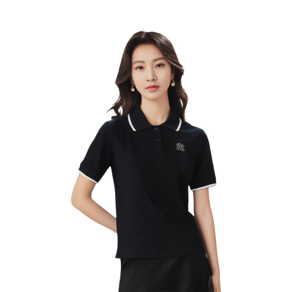 MLB Logo Short Sleeve Summer Breathable High-Value Polo Shirt Women Tops Black 3FPQM0353-50BKS