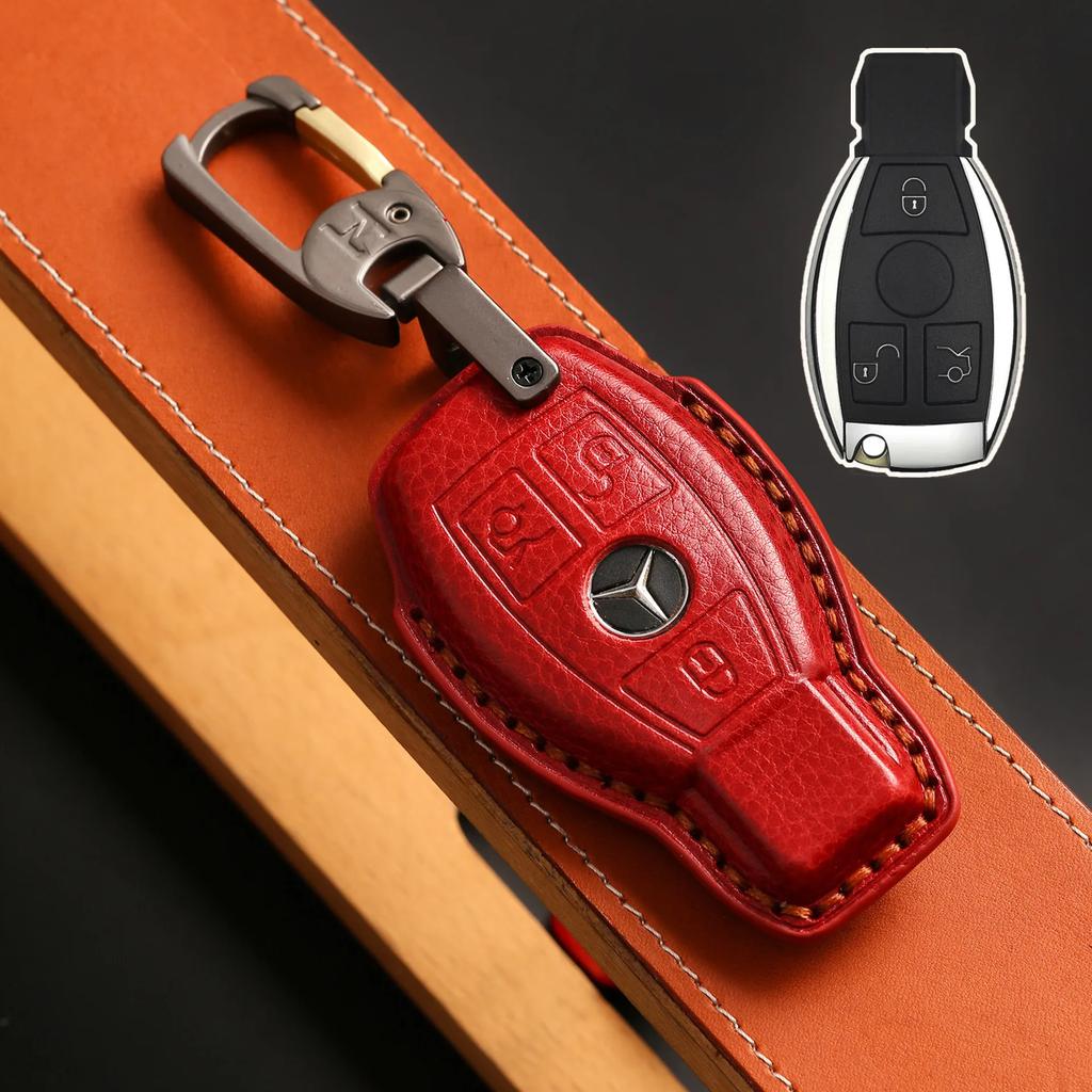 Funda de cuero para llave, accesorios para coche, Protector Fob para Mercedes Benz E300L GLC300 c260l A200L, llavero