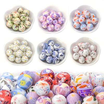 10/10 Stück 15mm Silikonperlen mit verschiedenen bedruckten Mustern, perfekte DIY-Perlen handgefertigter Schmuck, modischer Schmuck