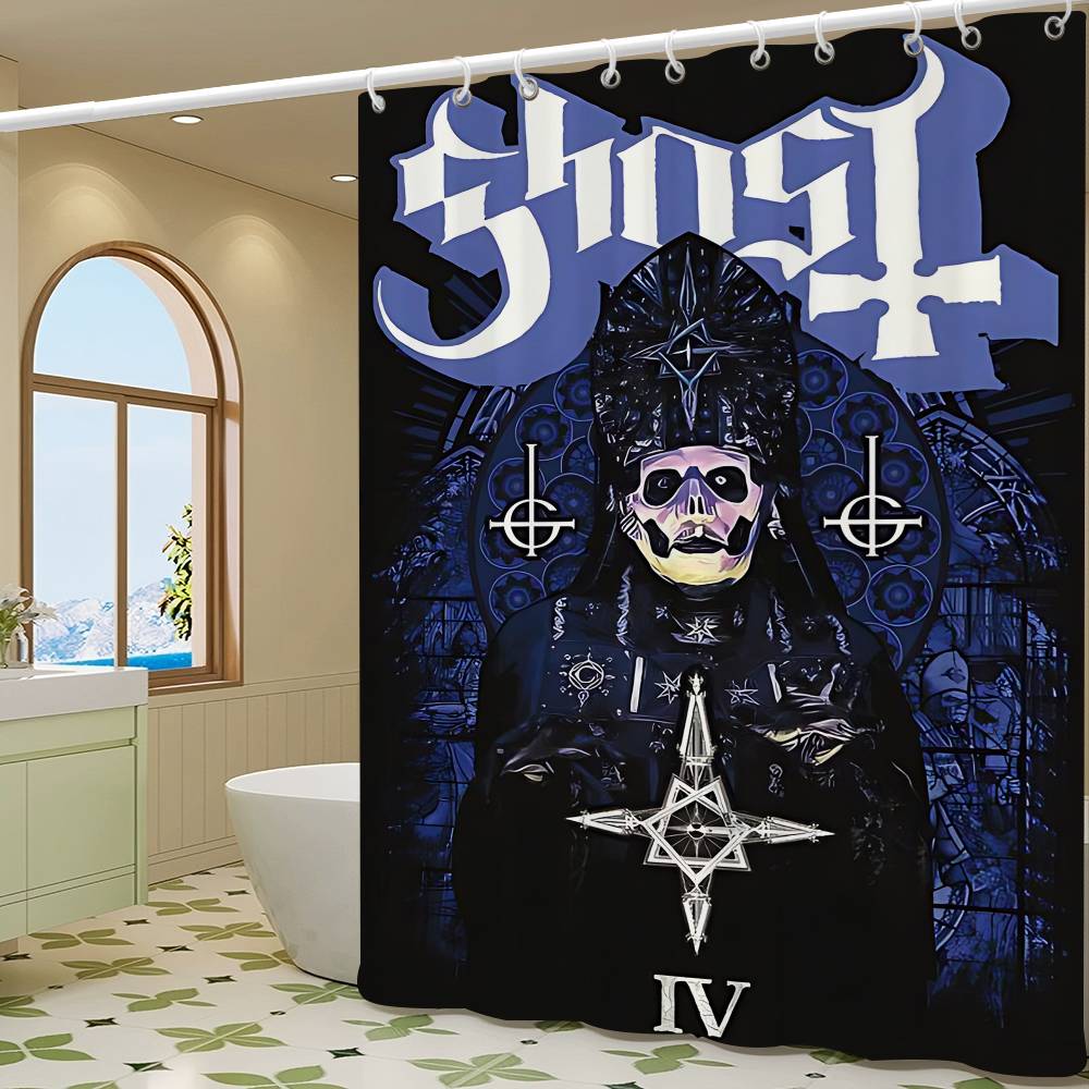 G-Ghost Band Pattern Bathroom Shower Curtain Bathroom Partition Curtain Light Opaque Waterproof Material Bathroom