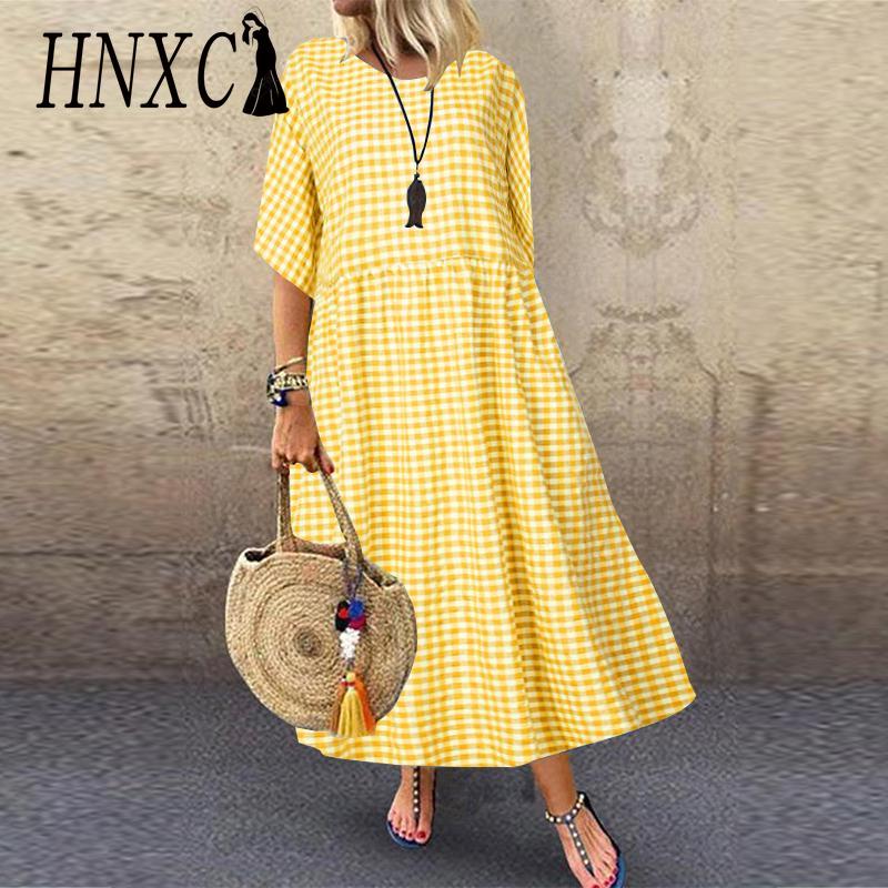 

HNXC Женские модные летние весенние повседневные платья с коротким рукавом и круглым вырезом XXXXXL жёлтый
