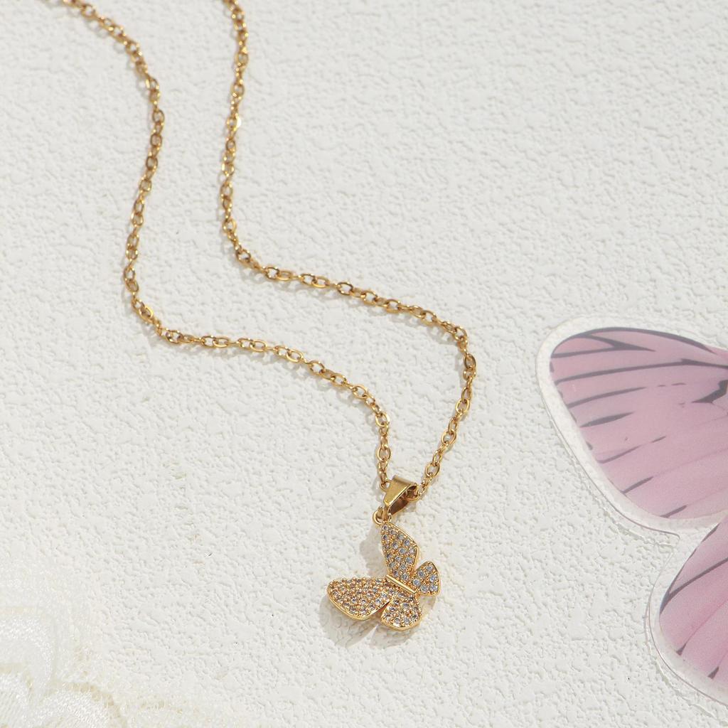 Elegant Butterfly Pendant Necklace with Zirconia - Versatile Everyday Accessory