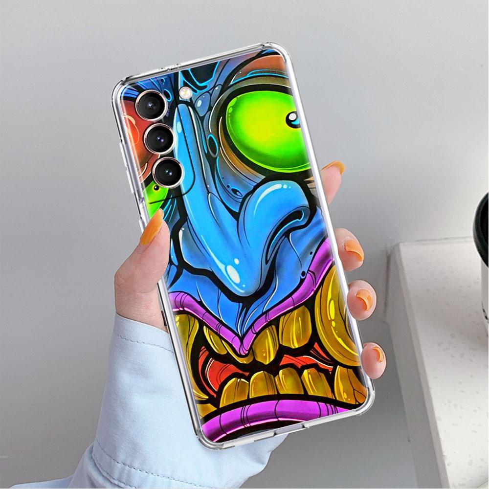 Samurai Oni Mask Cool Clear Case For Samsung Galaxy S22 S20 FE S21 S10 S9 Plus Note 20 Ultra 10 Lite Transparent Phone Shell