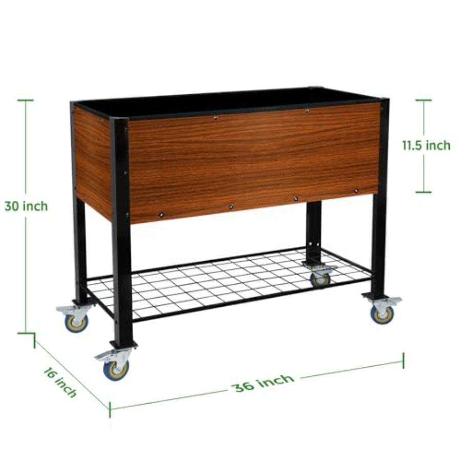 Raised Garden Bed with Legs and Wheels Self-Watering Planter Box 36x16x30 in Elevated Raised Bed with Drainage Hole Built to Wi