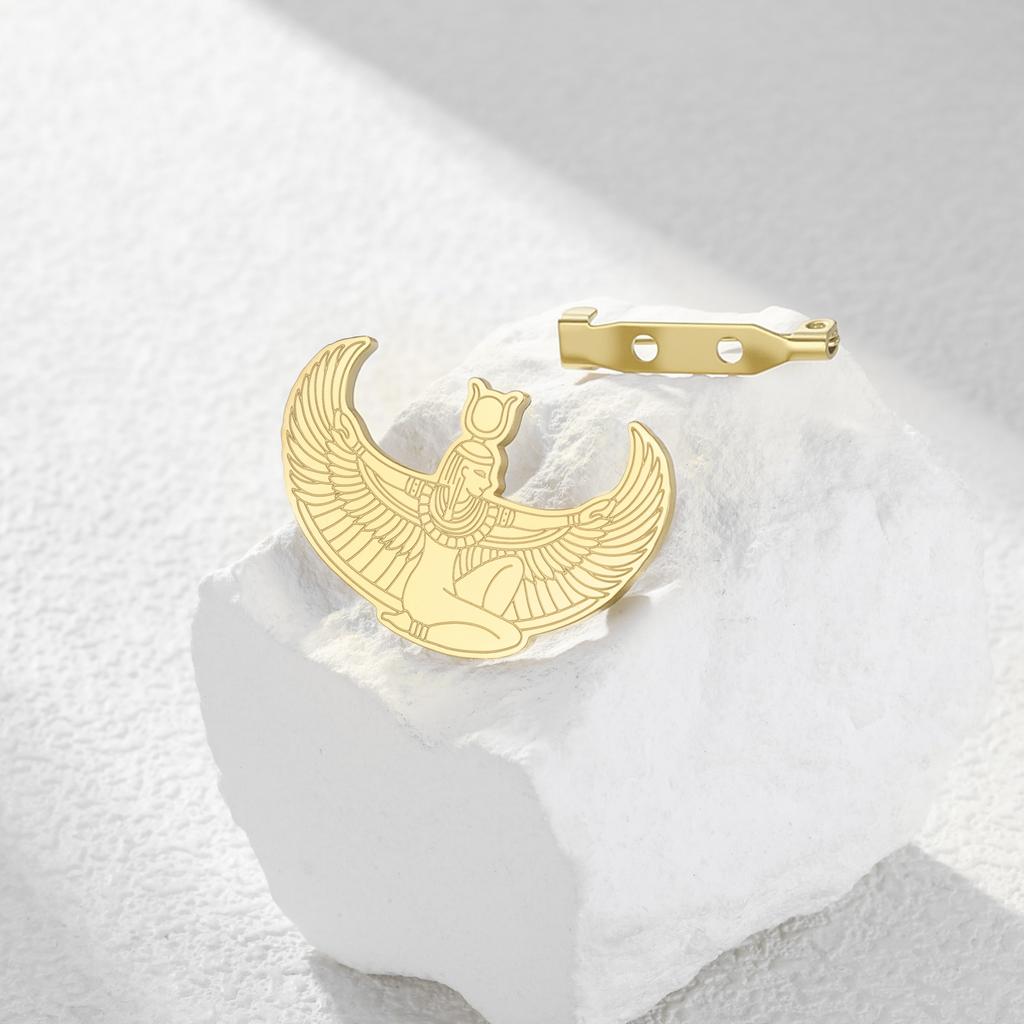 Jeshayuan Antike Ägyptische Göttin Isis Brosche für Damen Edelstahl Die Flügel der Göttin Isis Anstecknadel Schmuck Geschenk