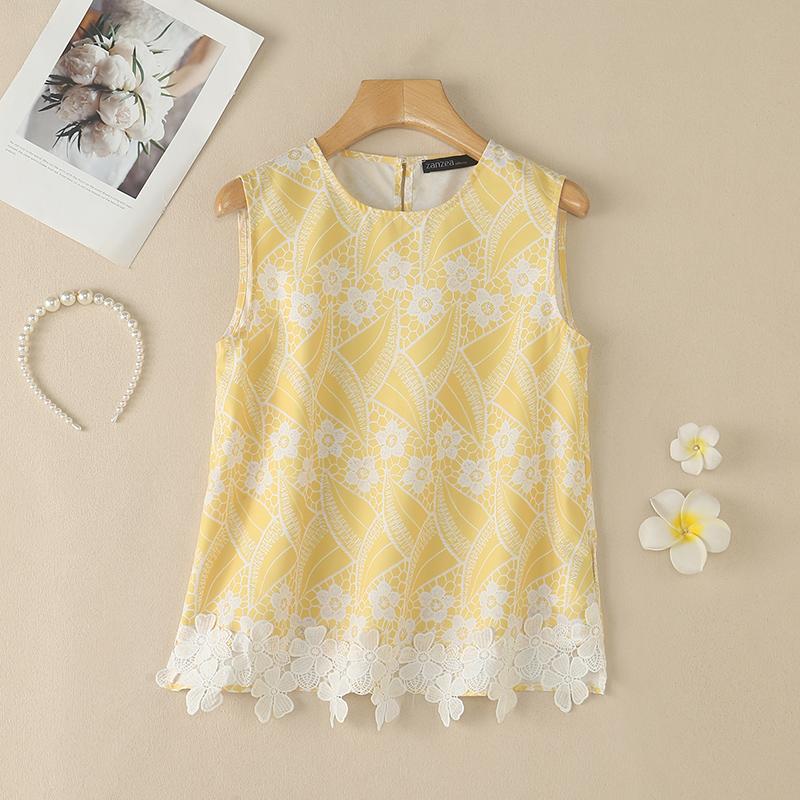ZANZEA Women Floral Print Casual Round Neck Sleeveless Splice Tank Tops M