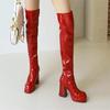 2026 New Fashionable Thick Bottom High Heels 32-48 Size Painted Knee Over Women's Boots Trend