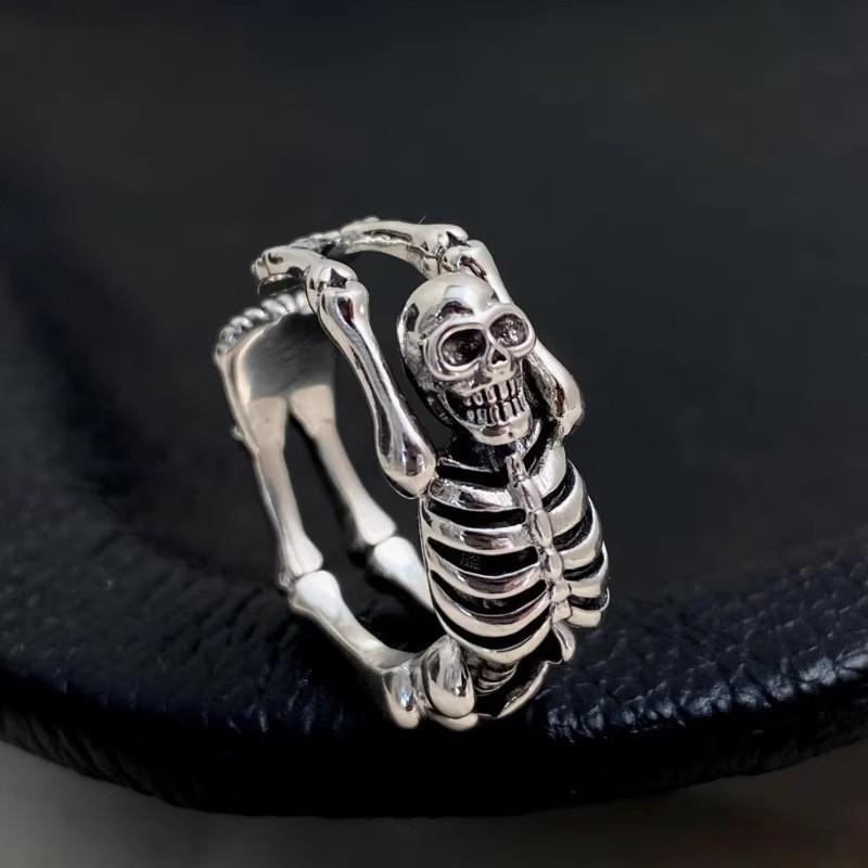 European Sterling Silver Skull Skeleton Ring - Unisex Retro Punk Style
