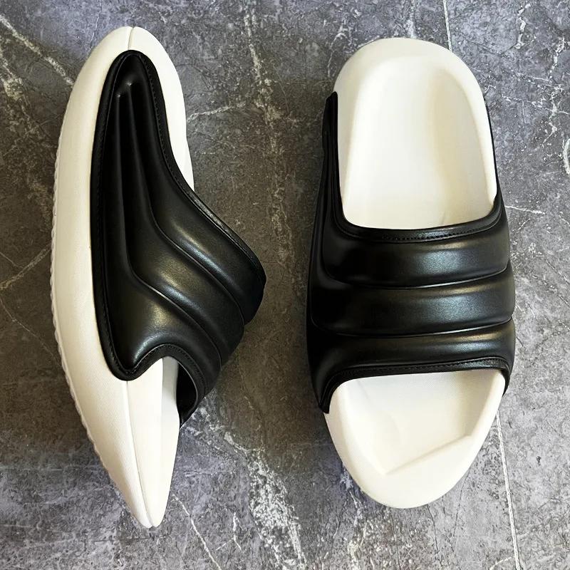 Fashion New Women Beach Slippers Platform Leather Space Bread Shake Slippers Non-slip Fashion Male Female Slippers Big Size 44