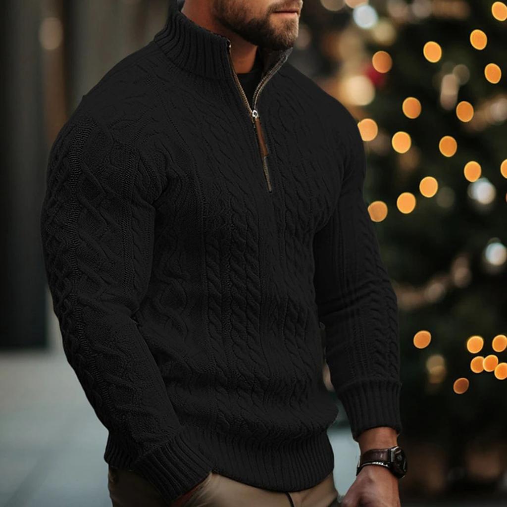 Men's Fashion Knitting Pullover Long Sleeves Loose Flip Collar Sweater