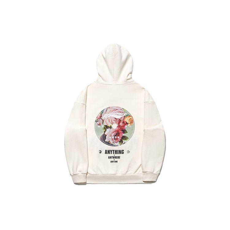 Li Ning X Pleasures Collaboration Skateboard Series Record Print Letter Loose Pullover Hoodie Unisex Hoodies Off-White AWDTC01-3