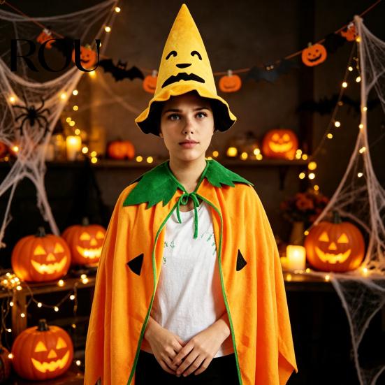 Lightweight Halloween Cosplay Cape Pumpkin Poncho Costume for Kids Adults, Unisex Soft Adjustable Neckline Cloak Cape, Party Outfits Masquerade,