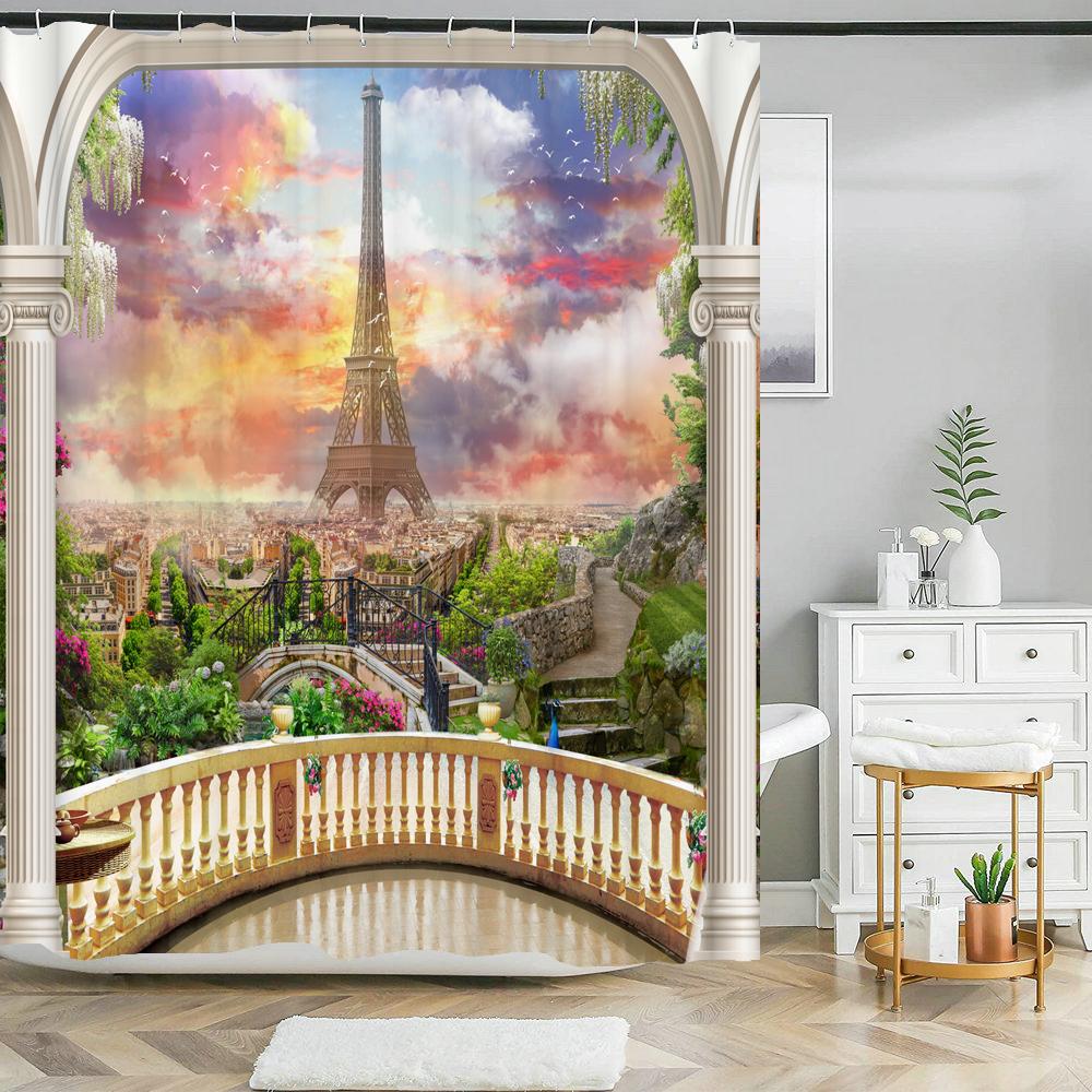 Shower Curtain Sunshine Beach Scenery Seaside 3D Printing Bathroom Curtain Polyester Waterproof Home Decor Curtain 180x180cm