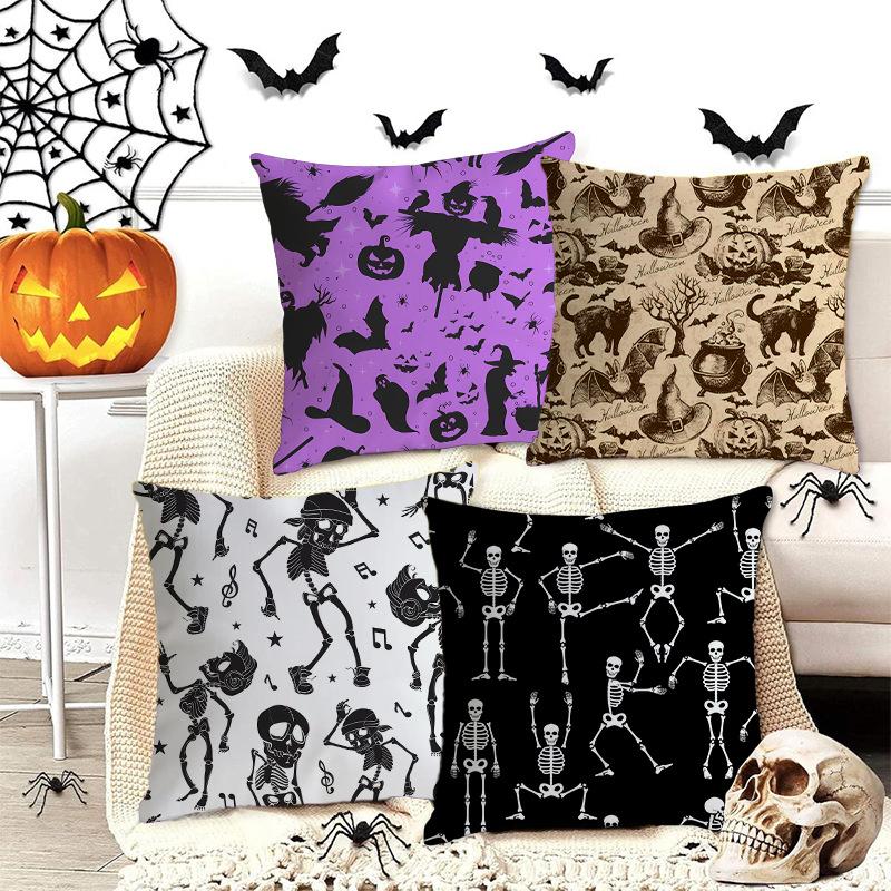 Retro Halloween Pillowcase Funny Skeleton Sofa Pillow Home Living Room Cushion Pillow Pillow