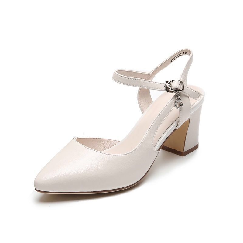 Sandály s ostrým špičkou pro ženy Jarní Korejské Silný podpatek Pásek s jednou přezkou Ležérní Jednoduché boty