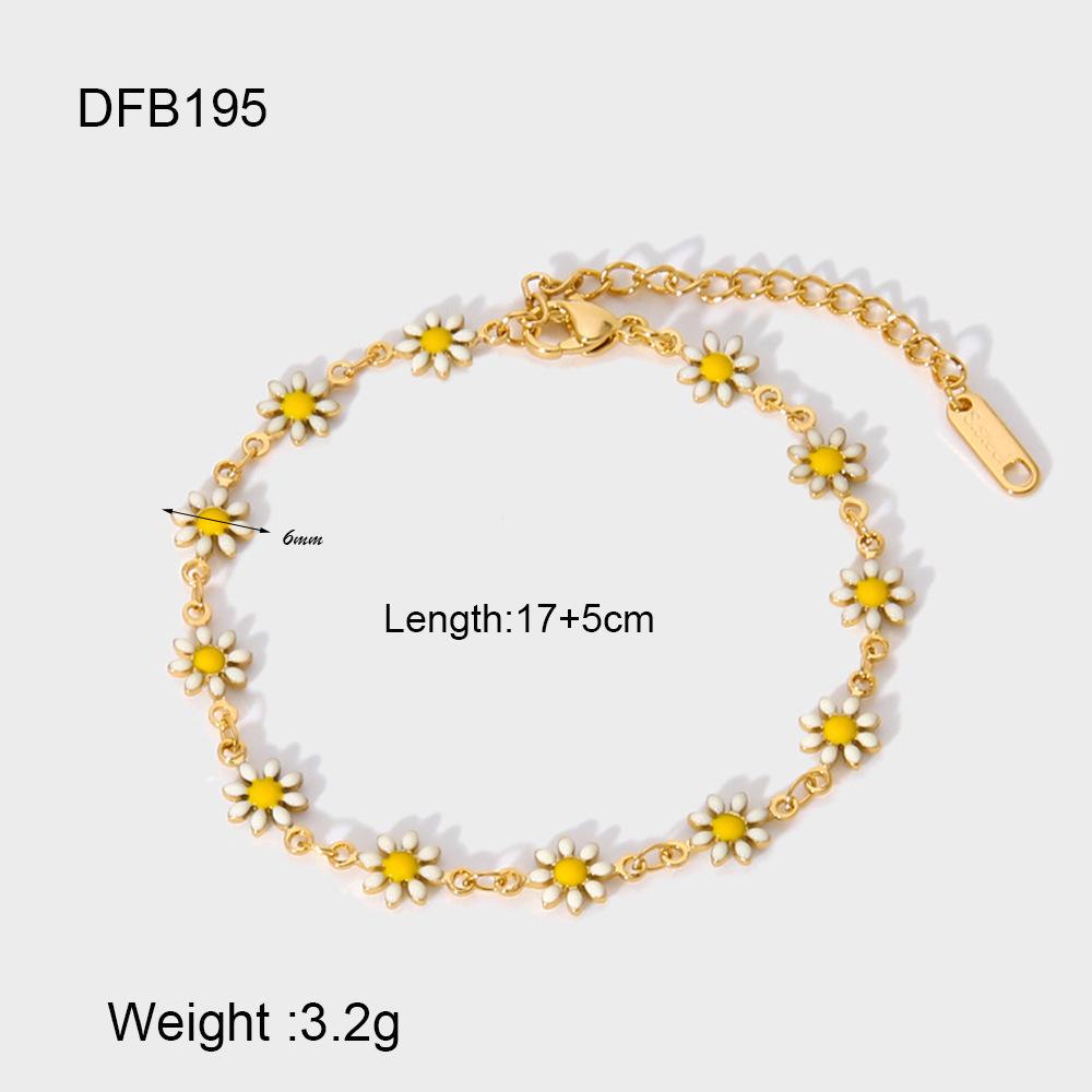 European and American ins fresh oil dripping small daisy bracelet stainless steel electroplating 18K gold fashion versatile jewelry women