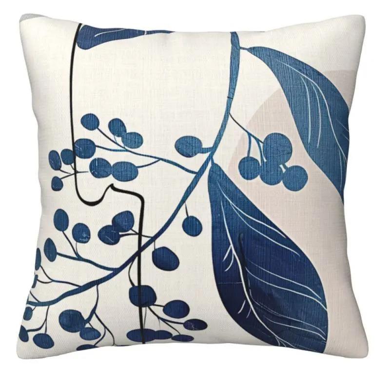 

Home Decor Blue Geometric & Botanical Printed Pillow Covers Pattern Cushion Cover Suitable For Sofa Bedroom Car Pillow Cover 16x16Inch