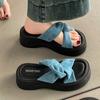 Cross cool slippers, thick soles increase height, comfortable home wear 2025 new muffin beach super fire one-word sandals