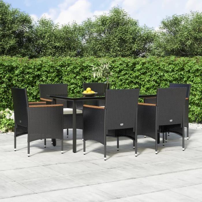 3156633 vidaXL Garden Dining Furniture with Cushions 7 Pcs Black