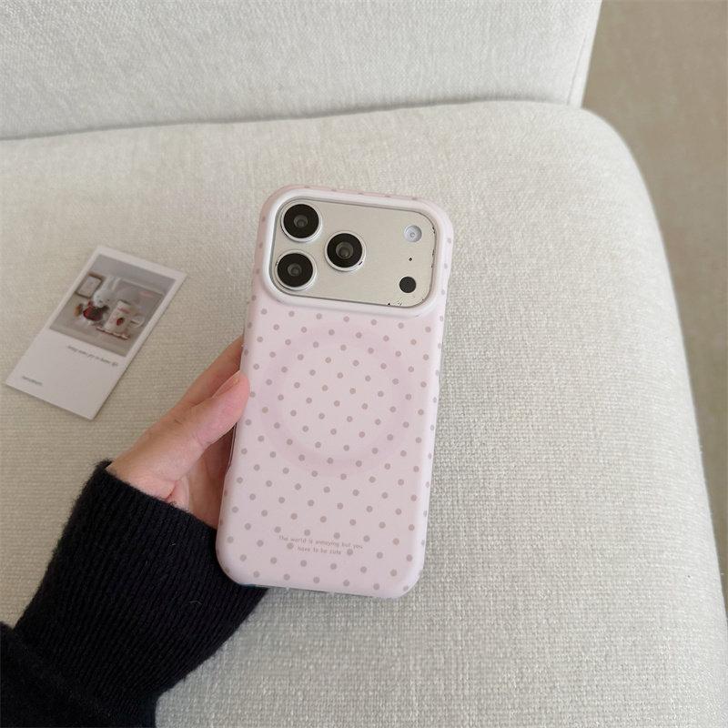 Custodia per Telefono Magnetica Circolare a Pois Rosa alla Moda per iPhone 17 Pro Max 16 15 14 13 Cover Posteriore Antiurto IMD per Magsafe