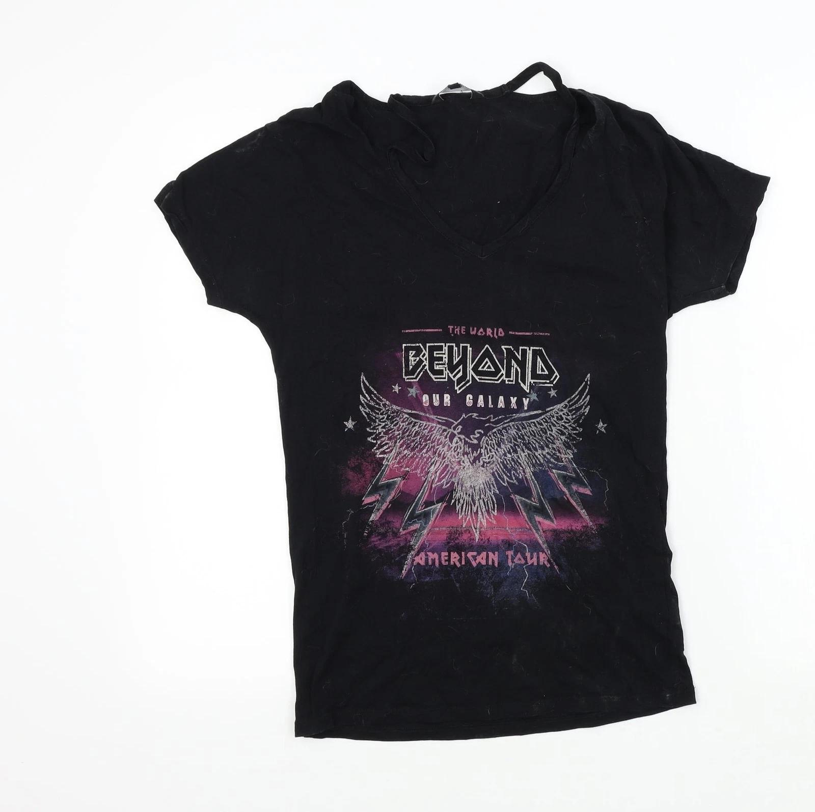 

New Look Womens Black Colourblock 100% Cotton Basic T-Shirt Size 8 V-Neck S
