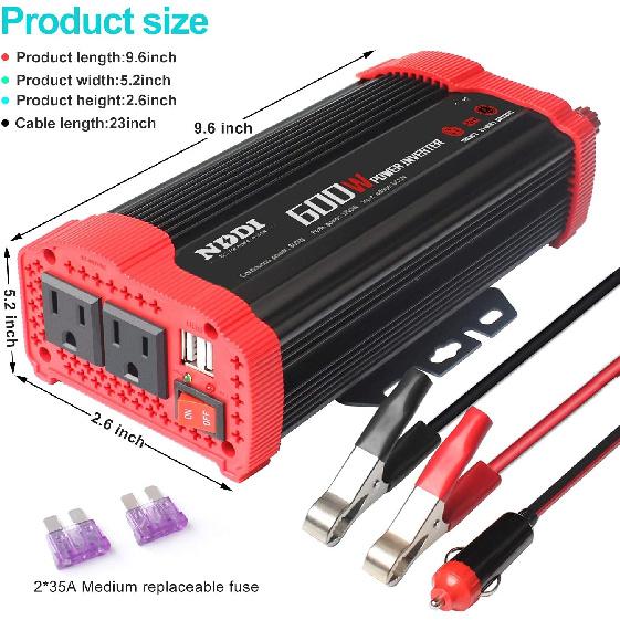 600W Car Power Inverter 12V DC To 110V AC Converter With 3.1 A Dual USB Quick Car Charger Adapter For Laptops And Smartphones