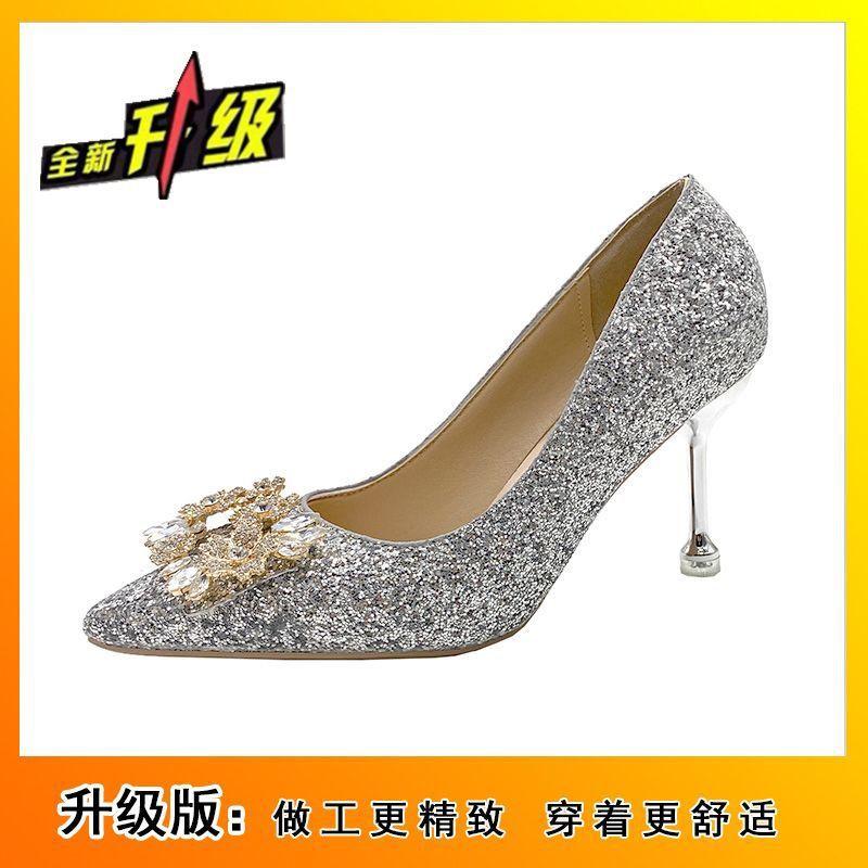 Bridesmaids are not tired of engagement, high heels, champagne high heels, French wedding shoes 2025 spring and autumn new two-wear dress