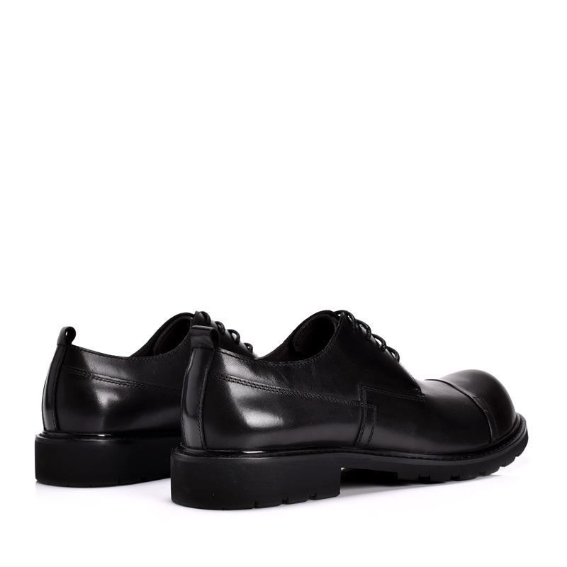 Men's Genuine Leather Low-Top Business Casual Lace-Up Shoes with Thick Sole and Round Toe