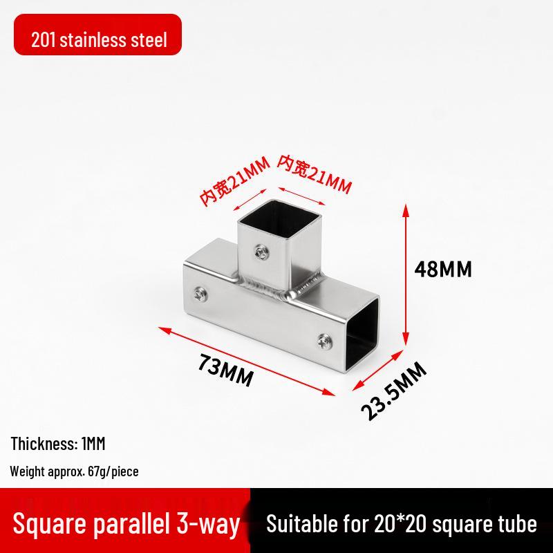 Stainless Steel Four-Way Square Tube Connector (20/25/30mm)
