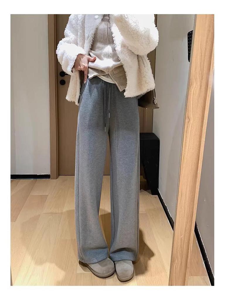 AJ12311 Luxury Yak Wool Wide-Leg Pants: Upgraded 520G Yak Wool & Acetate Silk for Ultimate Warmth & Comfort.
