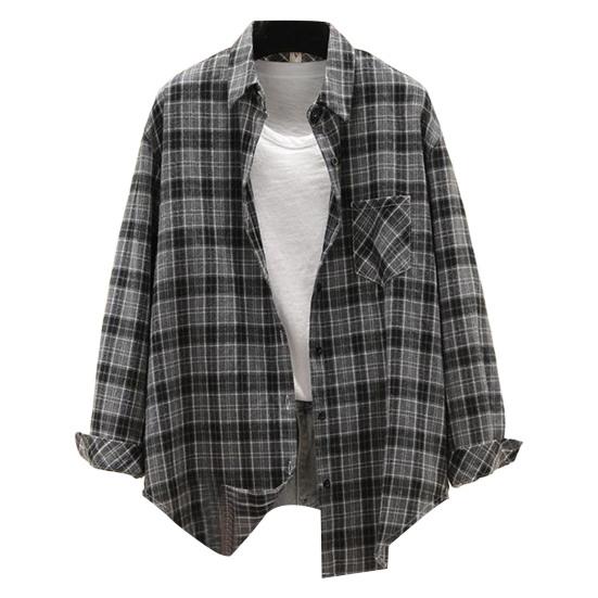 Women Plus Size Shirt with Long Classic Sleeves Single-breasted Collar Patch Pocket Loose Casual Plaid Shirt with Print Blouse