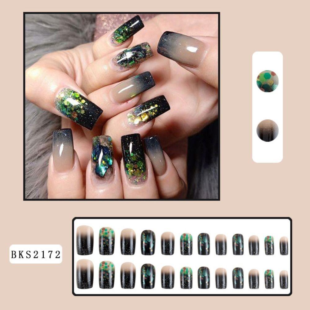 French Fake Nials Long Square Press on Nails Fashion Nail Tips Damen Mädchen