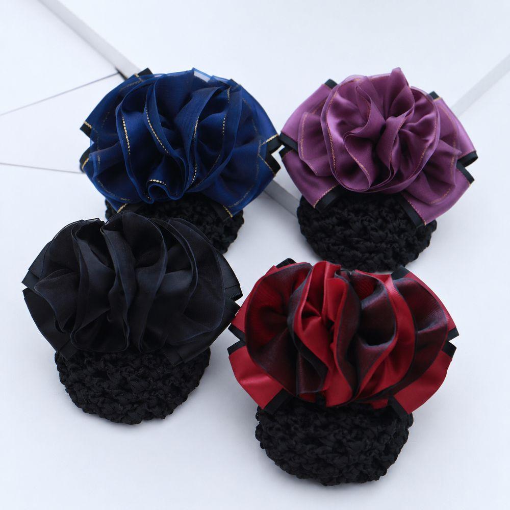 Spring Clip Bow Hair Net Updo Styling Tool Crochet Hair Bun Cover  For Dance Skating