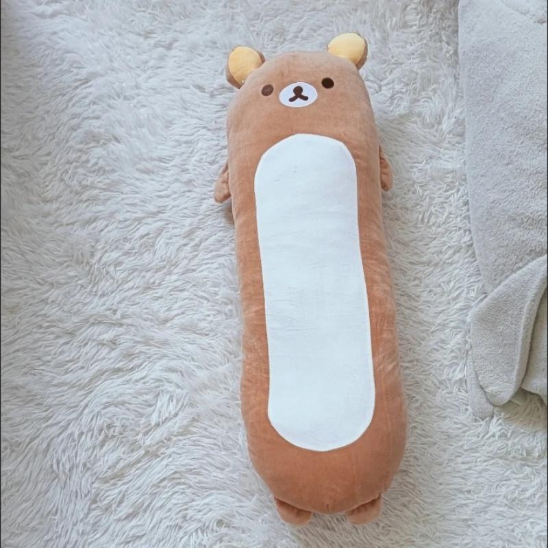 Rilakkuma Brown Bear Plush Body Pillow Long Cylindrical Bolster Cushion Soft Plushies Fluffy Hugging Pillow for Bedroom Gift