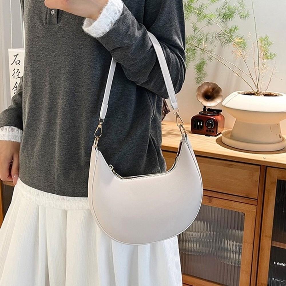 Large Capacity Moon Underarm Bag Solid Color Women's Hobo Bag Pu Leather Shoulder Bag  Outdoor